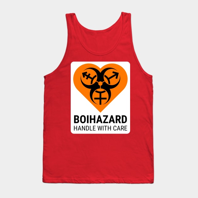 "BOI HAZARD/handle with care" Heart - Label Style - Orange Tank Top by GenderConcepts